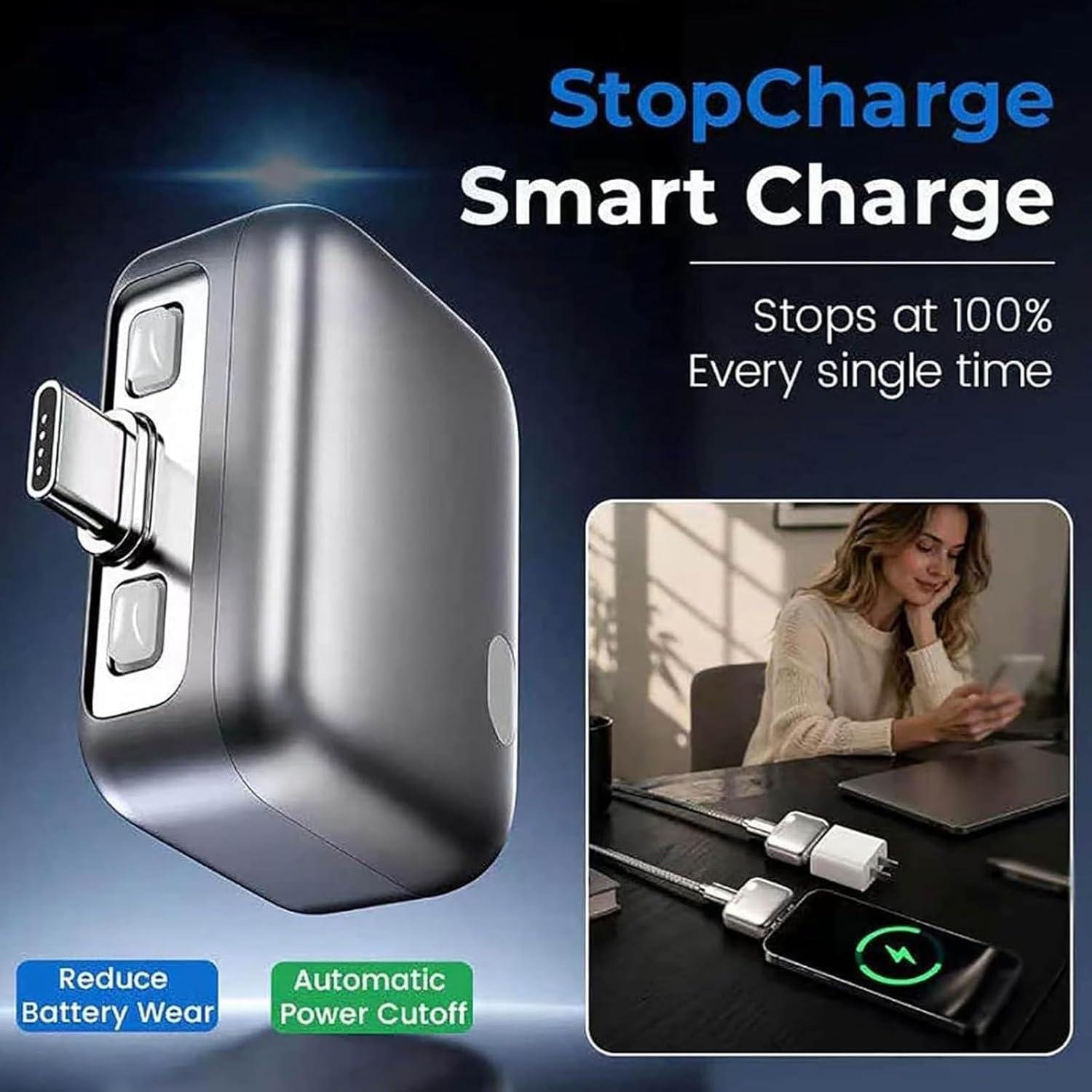 Type C Smart Auto Stop Charging Adapter, Auto Disconnect Charger – Portable USB Charger Automatically Stops When Fully Charged, Overcharge Protection
