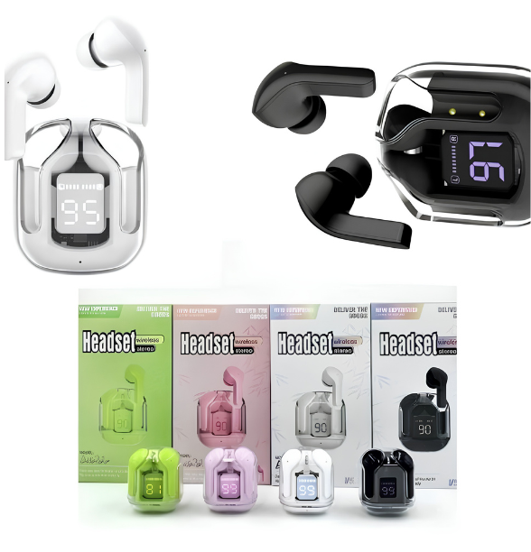 Air31 earbuds With SILICON POUCH wireless crystal Transparent and Bluetooth Air 31Type C