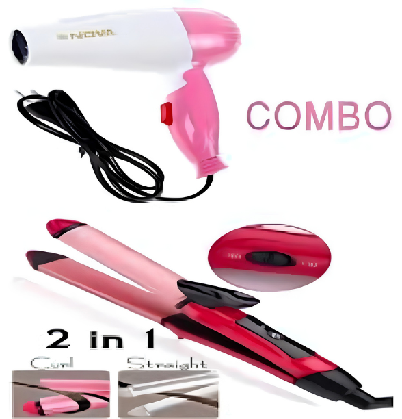 Combo Of Hair Dryer Plus 2 In 1 Hair Straightener & Curler