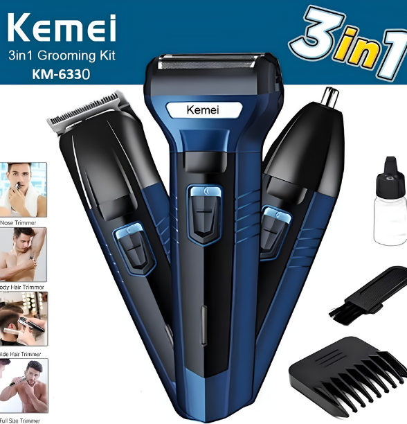 kemei 3 In 1 Professional Hair Trimmer Nose Beard Trimmer Safe Face Care Hair Cutting Machine Rechargable Hair Clipper
