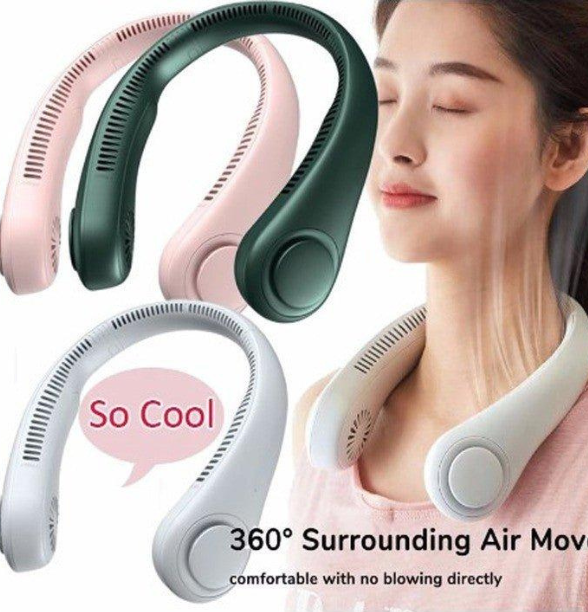 Portable Neck Fan Electric Wireless Fan Rechargeable USB Mini Fan Bladeless Personal Fans Hanging Neck Cooler for Outdoor Sports