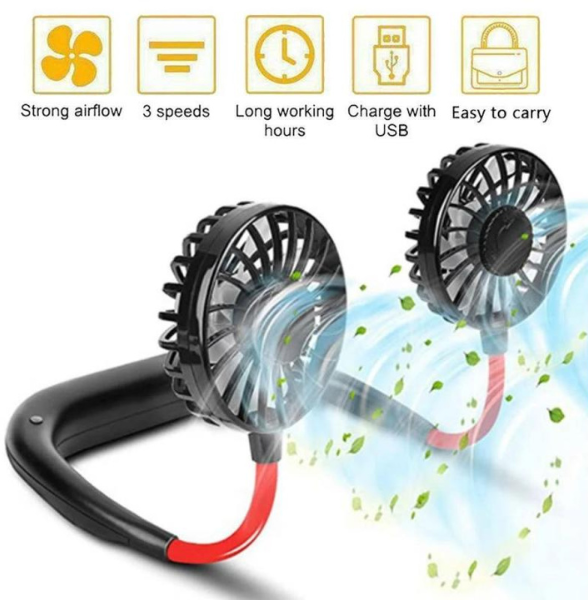 Neck Fan Adjustment Fan Hands-free Hanging Rechargeable Mini Sports Fans 3 Gears Wearable Sport Fan – Random Color