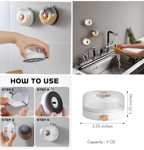 Magnetic Spice Container with Dispensing Button Wall Mount Salt & Seasoning Storage Box