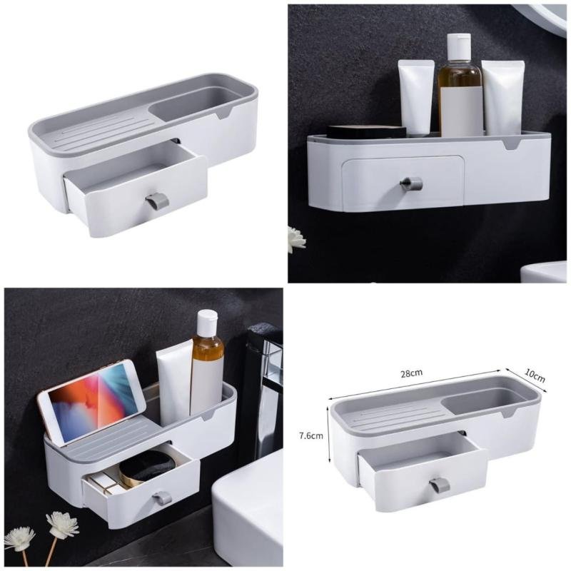 Smart Wall-Mount Storage Shelf with Hidden Drawer | Multi-Purpose Bathroom & Organizer Rack