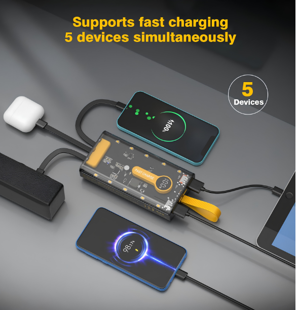 10000mAh Fast Charging Power Bank | 22.5W Portable Charger with Built-in Cables ⚡